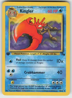 Pokemon 1st Edition Kingler Uncommon Fossil 38/62 NM - Image 1