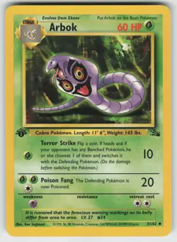 Pokemon 1st Edition Arbok Uncommon Fossil 31/62 NM - Image 1