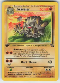 Pokemon 1st Edition Graveler Uncommon Fossil 37/62 NM - Image 1