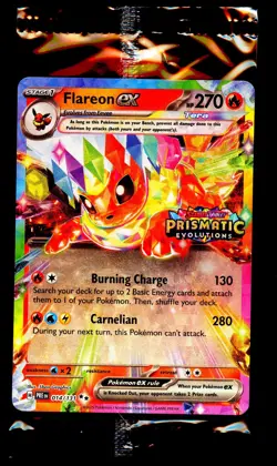 Flareon ex 014/131 Prismatic Evolutions Surprise Box Stamped Promo Card - SEALED - Image 1