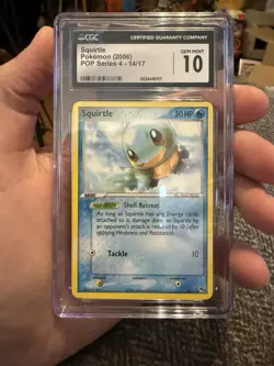 CGC 10 Gem MINT Squirtle 14/17 Pop Series 4 Pokemon Card *scratch on slab* - Image 1