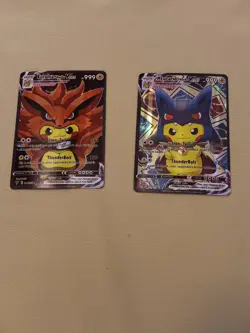 2 Pikachu Pokemon Card Holo GX VSTAR VMAX GX EX Cosplay Art - Image 1