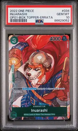 Bandai One Piece Card Game Inuarashi OP01 Box Topper Errata #034 Foil PSA 10 - Image 1