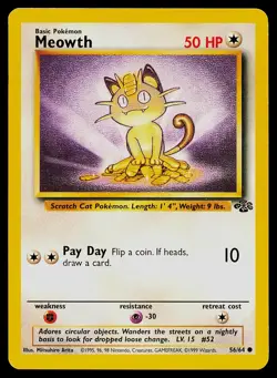 Pokemon Card Meowth 56/64 Jungle Common - Image 1