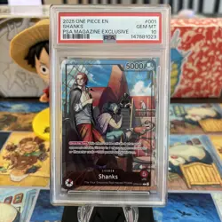 2025 ONE PIECE PROMOS PSA MAGAZINE EXCLUSIVE #001 SHANKS PSA 10 - Image 1