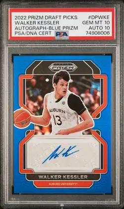 2022 Prizm Draft Picks Blue Auto Walker Kessler 63/149 PSA Gem 10/10 Utah Jazz - Image 1