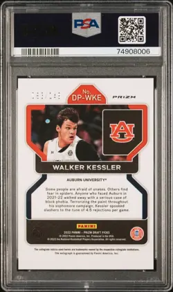 2022 Prizm Draft Picks Blue Auto Walker Kessler 63/149 PSA Gem 10/10 Utah Jazz - Image 2