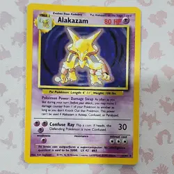 Alakazam 1/102 WOTC Base Set Unlimited Holo Rare Holo Holo Pokemon Card LP to MP - Image 1