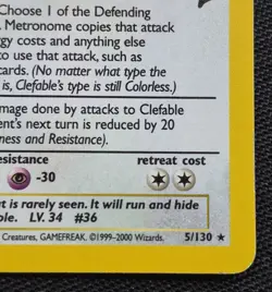 Clefable 5/130 Base Set 2 Holo Rare WotC Pokemon Card LP - Image 4