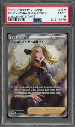 2022 PSA 9 Pokemon SWSH Brilliant Stars Cynthia's Ambition Full Art 169/172 Card - Image 1