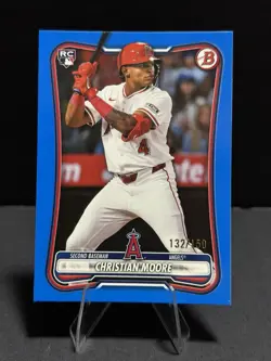Topps 2025 Bowman Rookie Christian Moore Angels #BP-107 Blue Parallel /150 - Image 1