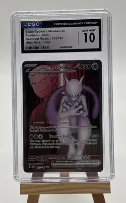Pokemon Team Rocket's Mewtwo ex Ultra Rare Holo CGC 10 Sv10 213/182 - Image 1