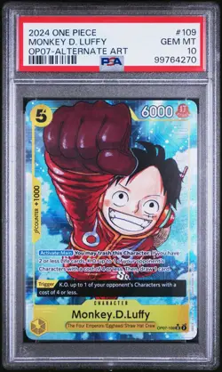 One Piece 2024 Monkey D. Luffy Alternate Art OP07-109 SR PSA 10 - Image 1