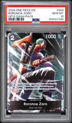 2026 One Piece Roronoa Zoro OP15 Dash Pack #094 PSA 10 - Image 1