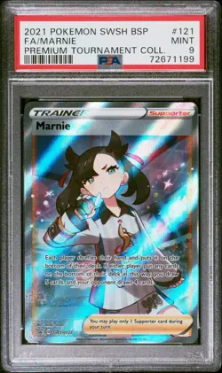 PSA 9 Marnie #121 Full Art 2021 Pokemon Promo Premium Tournament Coll. - Image 1