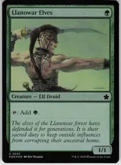 MTG Llanowar Elves Foil NM Foundations Magic 227 - Image 1
