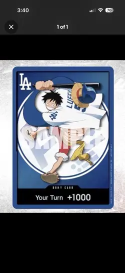 1x ONE PIECE 2026 LA DODGERS MONKEY.D.LUFFY DON CARD PROMO 7/2/26 PRESALE! - Image 1