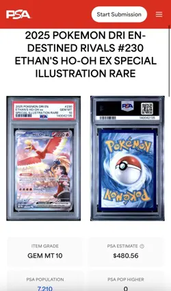 Pokemon TCG Ethan's Ho-Oh EX 230/182 Destined Rivals PSA 10 Gem Mint w/Guards - Image 3