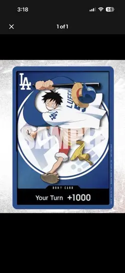1x ONE PIECE 2026 LA DODGERS MONKEY.D.LUFFY DON CARD PROMO 7/2/26 PRESALE! - Image 1