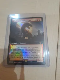 Flaming Tyrannosaurus - Surge Foil - Extended Art, Commander: Universes Beyond: - Image 1