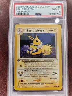 Light Jolteon 1st Edition Neo Destiny Pokemon Card WOTC NM Mint PSA 8 - Image 1