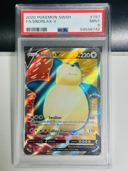 2020 Pokemon Sword Shield Snorlax V 197/202 Full Art Holo PSA 9 MINT - Image 1