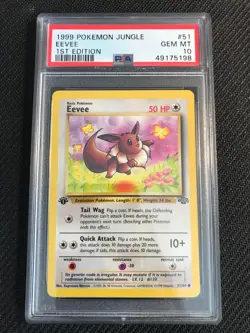 PSA 10 GEM MINT Eevee 51 Jungle 1st Edition Pokemon Card - Image 1