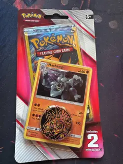 Pokemon 2x Mini Booster Packs +Machamp Promo +Coin (Evolutions + Lost Thunder) B - Image 1