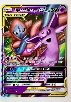 2019 POKEMON SUN & MOON UNIFIED MINDS #72/236 ESPEON & DEOXYS GX TAG TEAM - Image 1