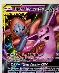 2019 POKEMON SUN & MOON UNIFIED MINDS #72/236 ESPEON & DEOXYS GX TAG TEAM - Image 2