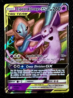 2019 POKEMON SUN & MOON UNIFIED MINDS #72/236 ESPEON & DEOXYS GX TAG TEAM - Image 3