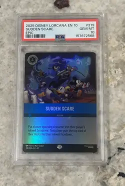 2025 DISNEY LORCANA EN 10-WHISPERS IN THE WELL #219 SUDDEN SCARE EPIC PSA 10 - Image 1