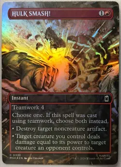 X 1 HULK SMASH! Mint Borderless Foil 332 MTG Marvel Super Heroes MTG Magic - Image 1