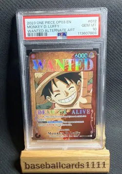 2023 One Piece OP03 EN Wanted Alternate Art #012 Monkey D. Luffy PSA 10 GEM P1 - Image 1
