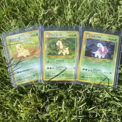 Pokemon Neo Premium File Meganium Bayleef Chikorita Swirl NM Japanese 3 Card Lot - Image 1