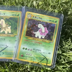 Pokemon Neo Premium File Meganium Bayleef Chikorita Swirl NM Japanese 3 Card Lot - Image 2