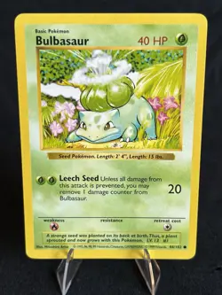 Bulbasaur 44/102 Base Set Shadowless Pokemon TCG WOTC LP+ Condition - Image 1