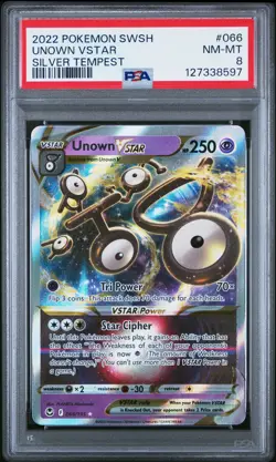 2022 POKEMON SWORD & SHIELD SILVER TEMPEST #066 UNOWN VSTAR PSA 8 - Image 1