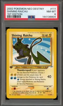 Pokemon Shining Raichu Neo Destiny 1st Edition Holo Secret Rare #111 PSA 8 - Image 1