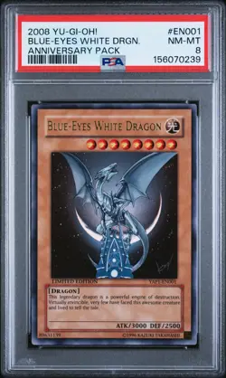 2008 YU-GI-OH! ANNIVERSARY PACK #EN001 BLUE-EYES WHITE DRAGON PSA 8 - Image 1