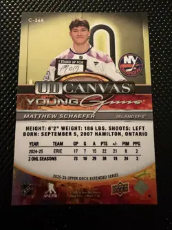 2025-25 Upper Deck Extended Series UD Canvas Young Guns Matthew Schaefer C-365 - Image 2