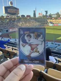 Bandai Namco One Piece Don!! Card Monkey D. Luffy LA Dodgers Promo Foil - Image 1