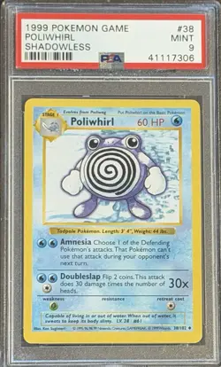 POLIWHIRL Pokemon Card - WOTC - Base Set Shadowless 38/102 PSA 9 - Image 1