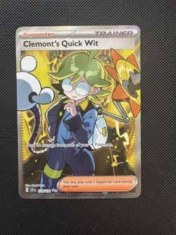Pokemon TCG Surging Sparks Clemont's Quick Wit 229/191 Full Art Card - Image 1