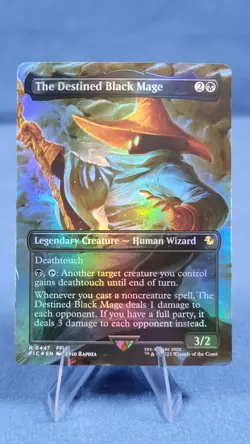 The Destined Black Mage, Borderless Foil - 0447, Final Fantasy Commander, MTG NM - Image 1