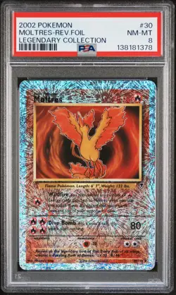 2002 POKEMON LEGENDARY COLLECTION #30 MOLTRES-REVERSE FOIL PSA 8 - Image 1