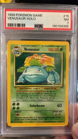 PSA 7 Pokemon Base Set Unlimited Holo Rare Venusaur 15/102 NEAR MINT Condition! - Image 1