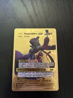 Pokemon Mewtwo & Mew GX Gold Foil Card 71/236 Unified Minds Tag Team Collectible - Image 1