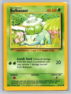 Bulbasaur 44/102 Common Base Set Unlimited Pokemon Lightly Played - Image 1