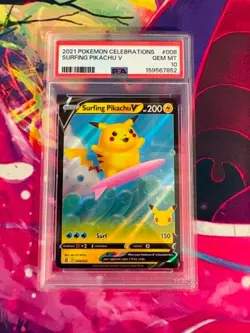 Surfing Pikachu V 008/025 Celebrations PSA Graded 10 English Pokemon TCG - Image 1